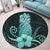 Hawaii Polynesian Pineapple Hibiscus Round Carpet - Turquoise - AH - Polynesian Pride