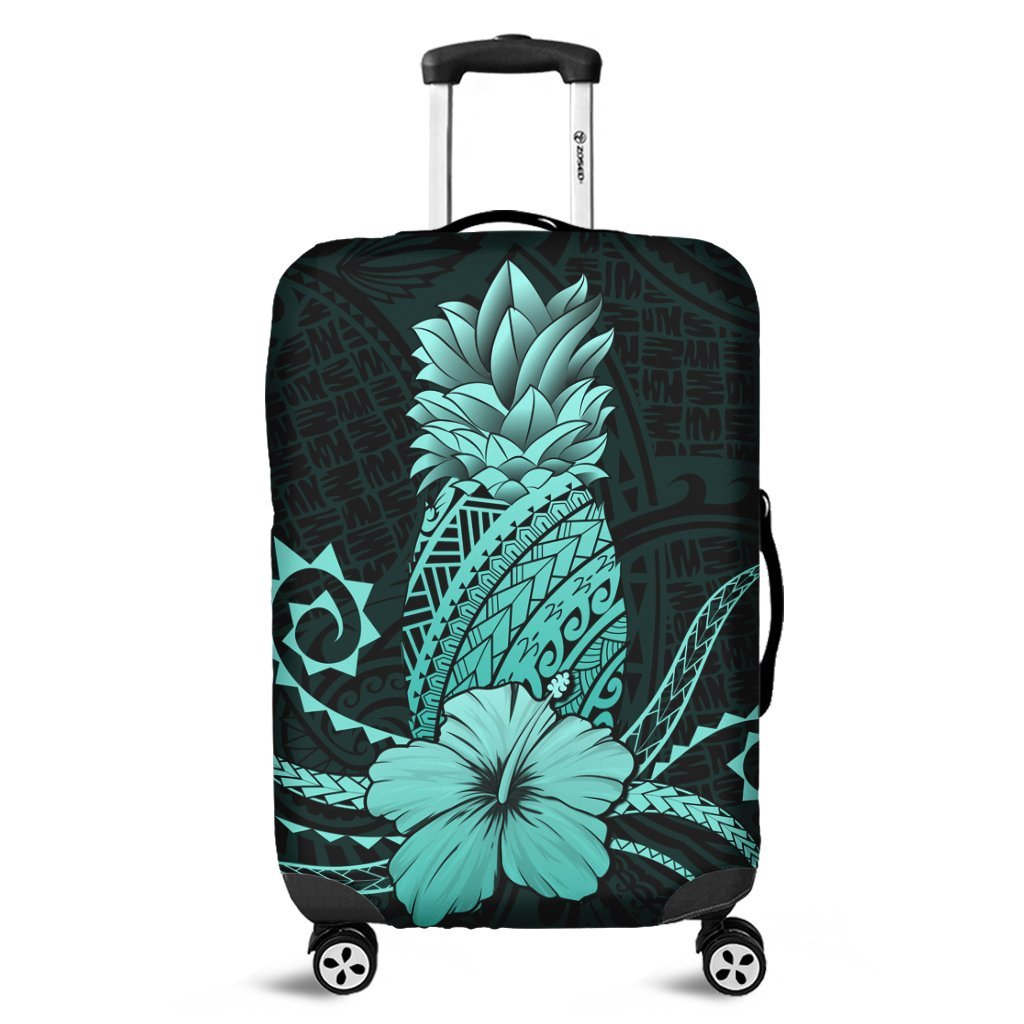 Hawaii Polynesian Pineapple Hibiscus Luggage Covers - Turquoise - AH Black - Polynesian Pride