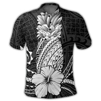 Hawaii Polynesian Pineapple Hibiscus Polo Shirt White - Polynesian Pride