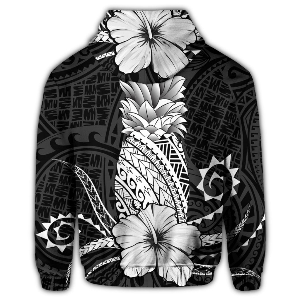 Hawaii Polynesian Zip Hoodie Pineapple Hibiscus White - Polynesian Pride