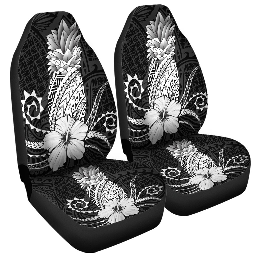 Hawaii Polynesian Pineapple Hibiscus Car Seat Covers - White - AH Universal Fit Black - Polynesian Pride