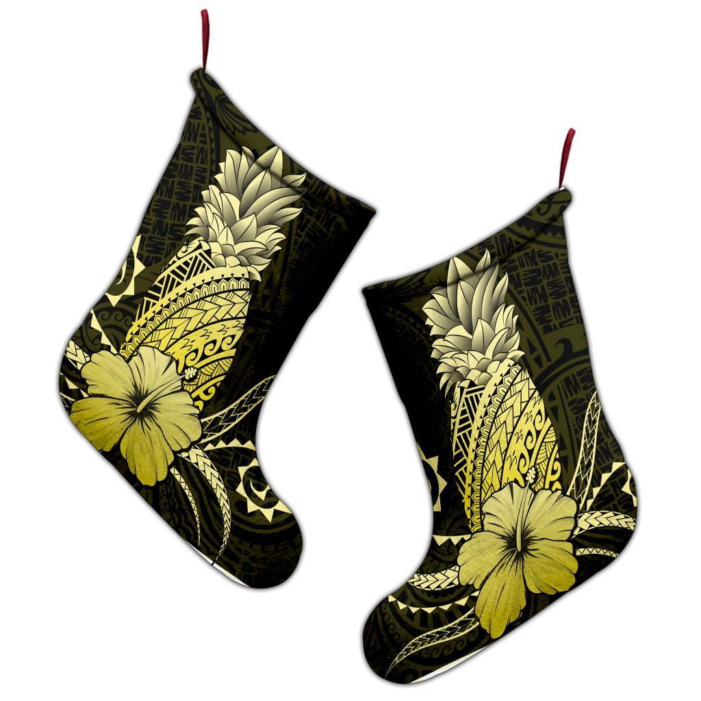 Hawaii Polynesian Pineapple Hibiscus Christmas Stocking - Yellow - AH - Polynesian Pride