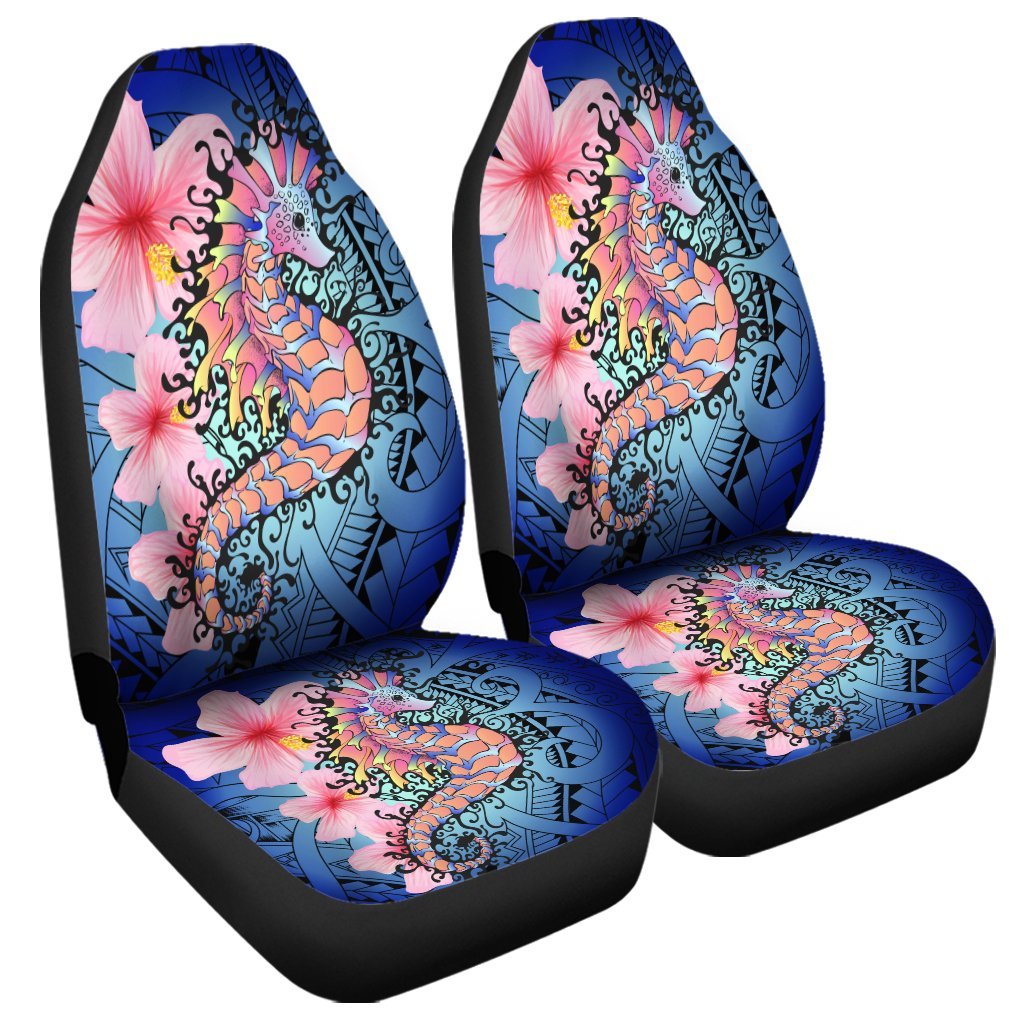 Hawaii Polynesian Pink Hibiscus Seahorse Car Seat Covers - AH Universal Fit Black - Polynesian Pride