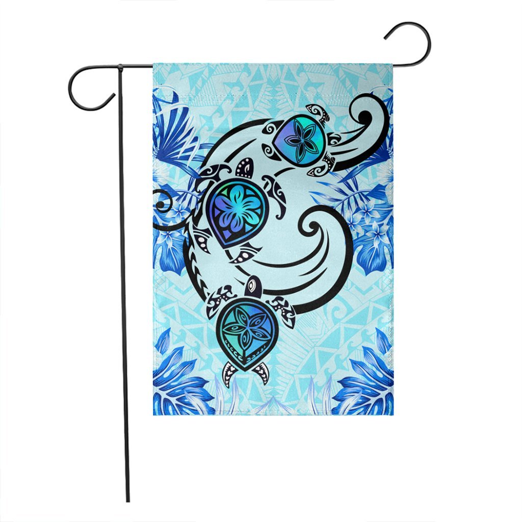 Hawaii Polynesian Plumeria Hibiscus Turtle Flag - AH - Jack Style - Blue - Polynesian Pride