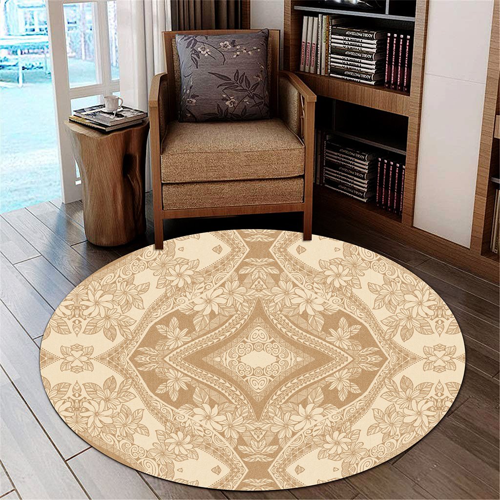 Hawaii Polynesian Plumeria Mix Gold Round Carpet - AH Round Carpet Luxurious Plush - Polynesian Pride