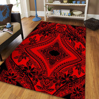 Hawaii Polynesian Plumeria Mix Red Black Area Rug - AH - Polynesian Pride