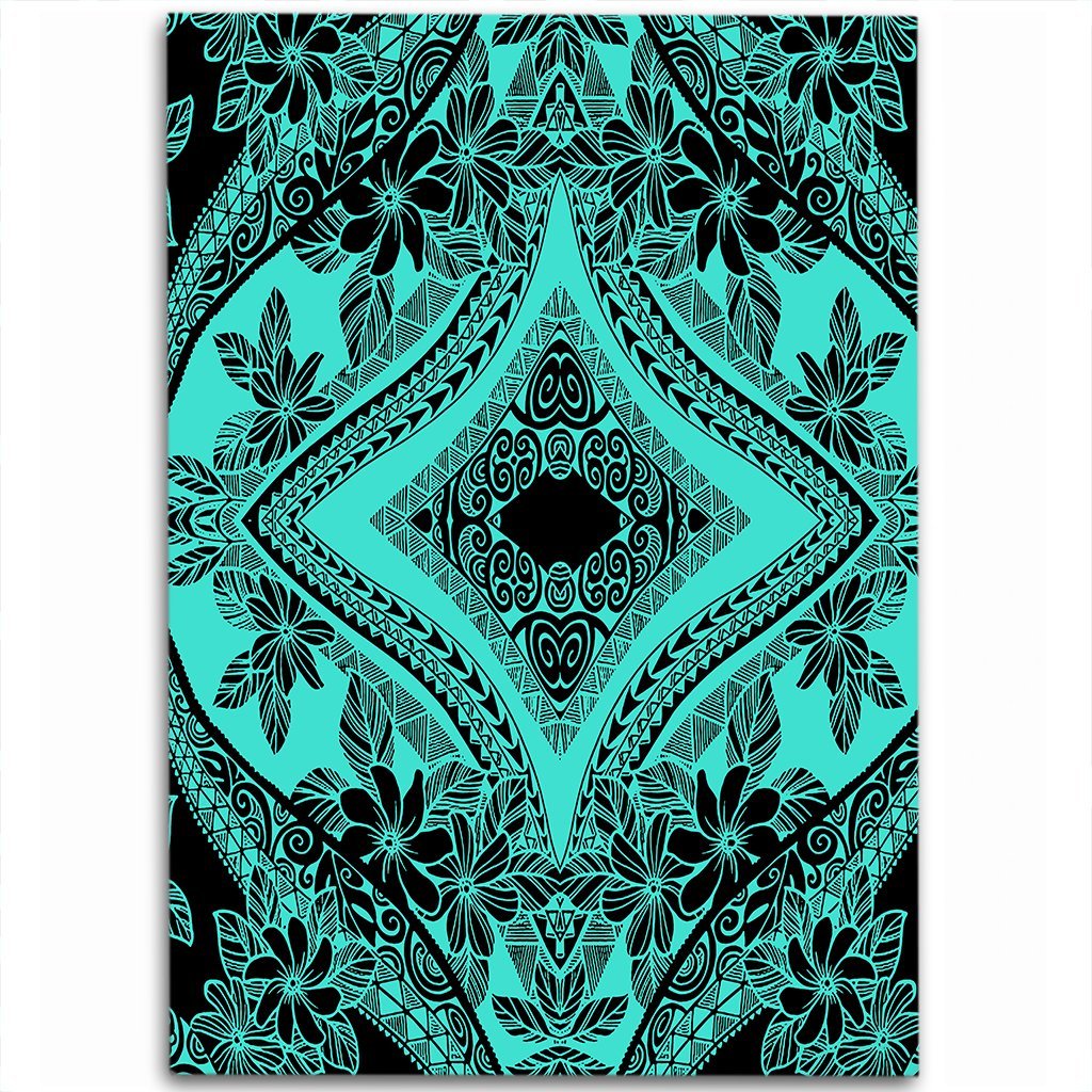 Hawaii Polynesian Plumeria Mix Turquoise Black Area Rug - AH Luxurious - Polynesian Pride