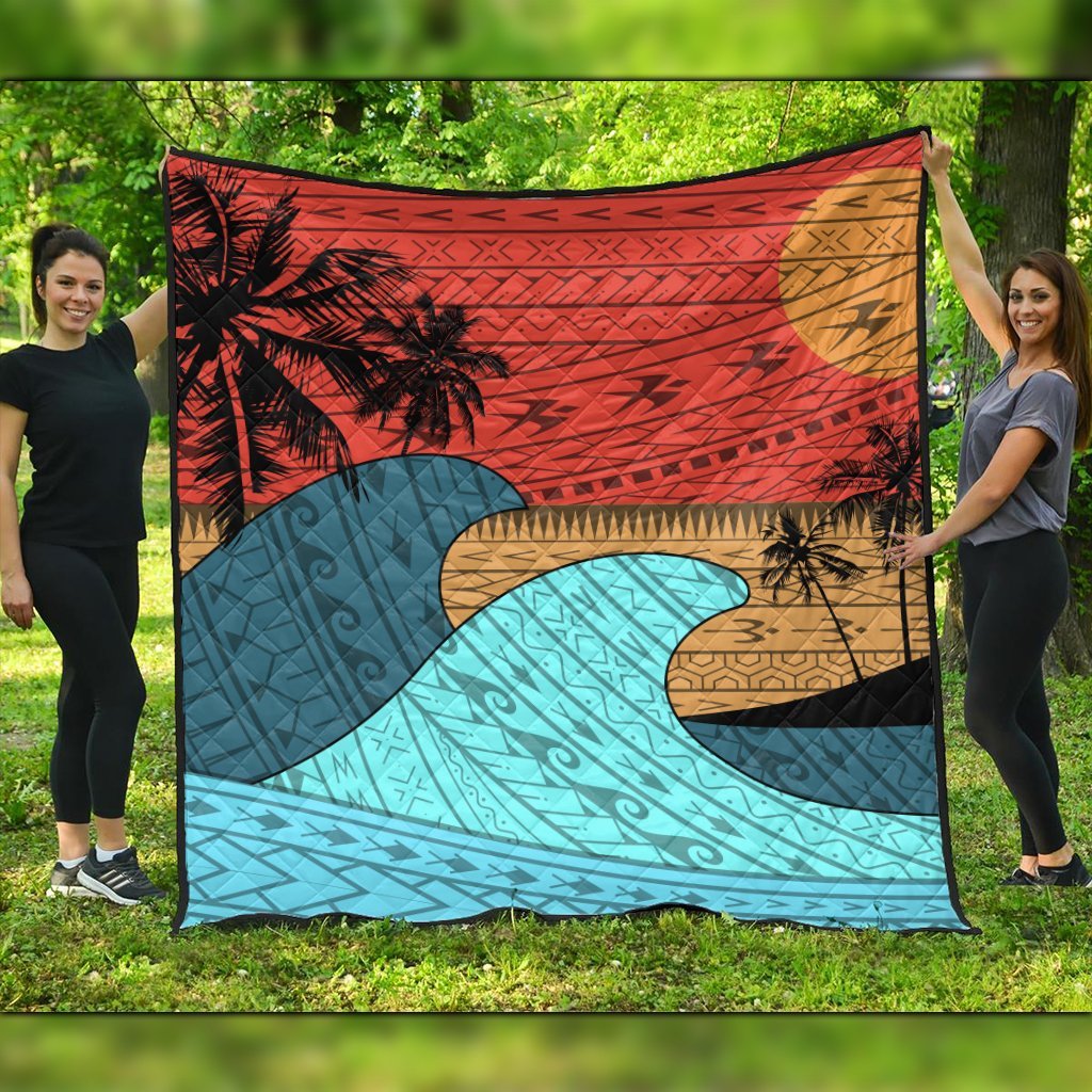 Hawaii Polynesian Sun Down Premium Quilts - AH Black - Polynesian Pride