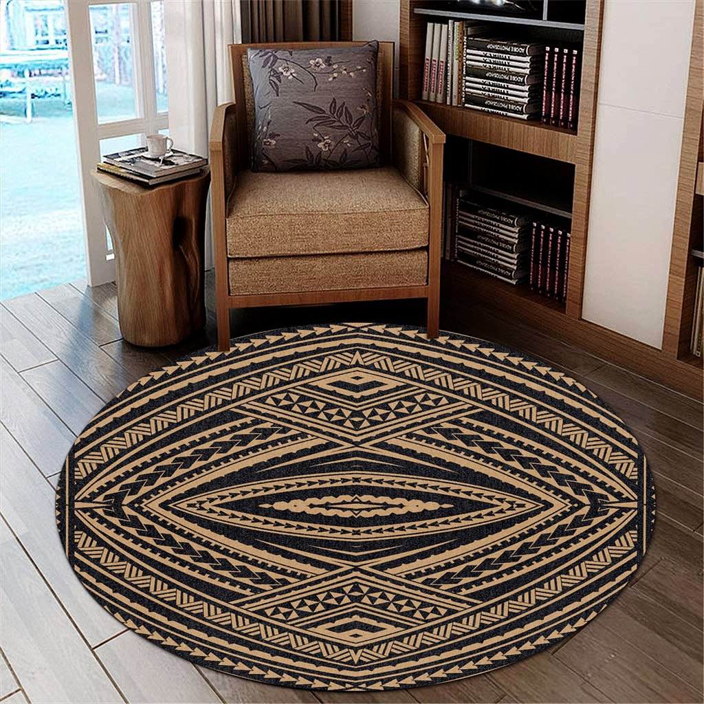 Hawaii Polynesian Tatau Gold Round Carpet - AH Round Carpet Luxurious Plush - Polynesian Pride