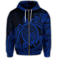 Hawaii Polynesian Turtle Zip Hoodie Blue - Polynesian Pride
