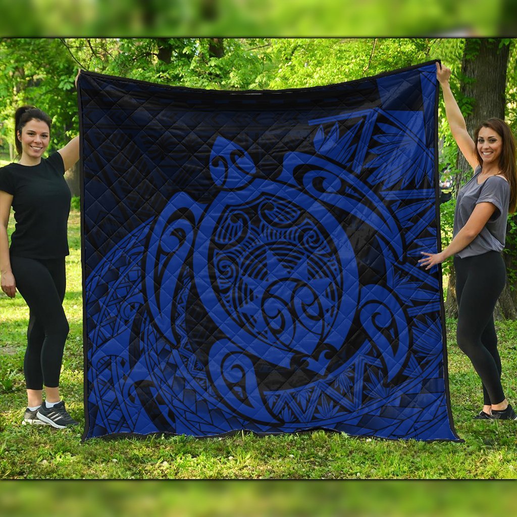 Hawaii Polynesian Turtle Premium Quilts - Blue - AH Black - Polynesian Pride