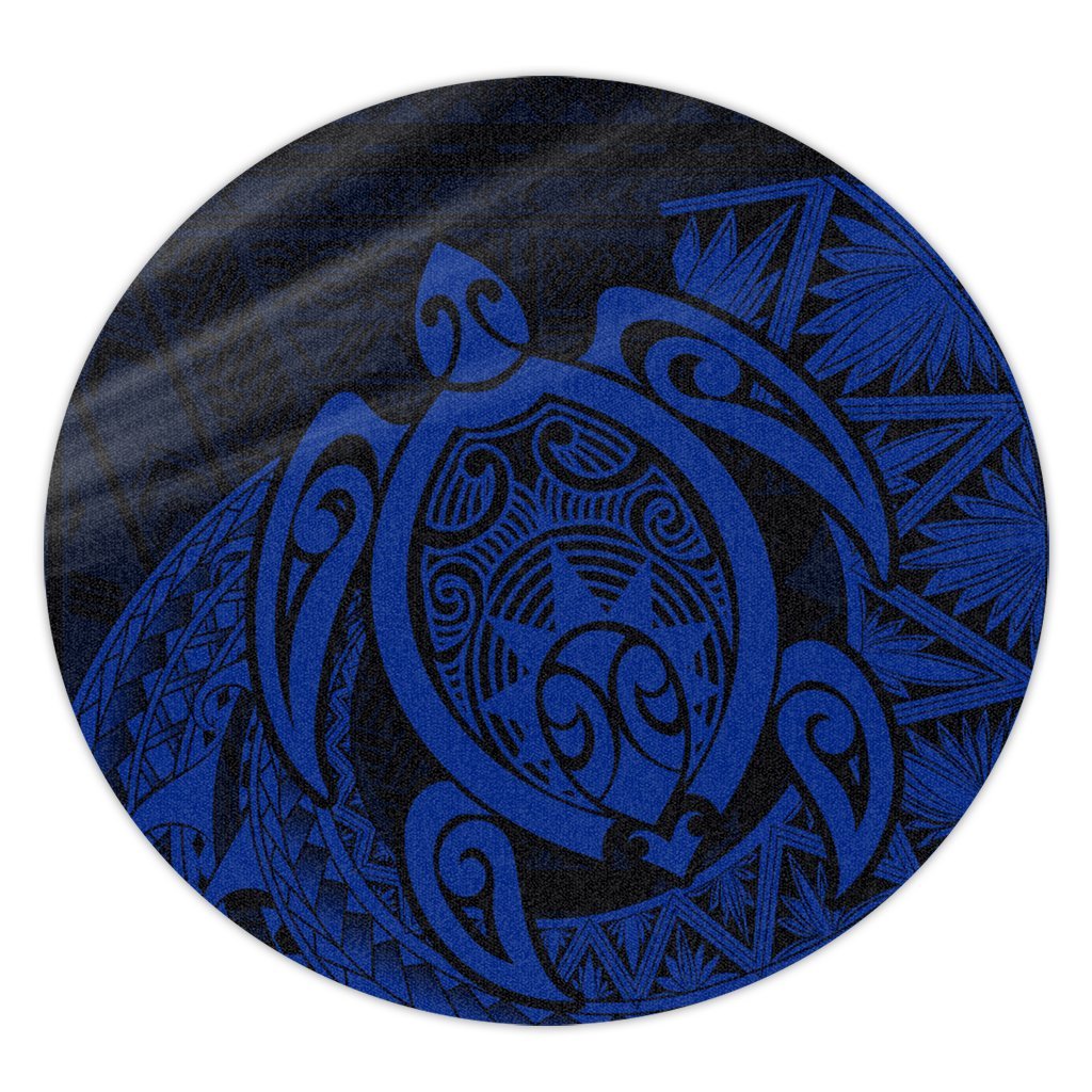 Hawaii Polynesian Turtle Round Carpet - Blue - AH Round Carpet Luxurious Plush - Polynesian Pride