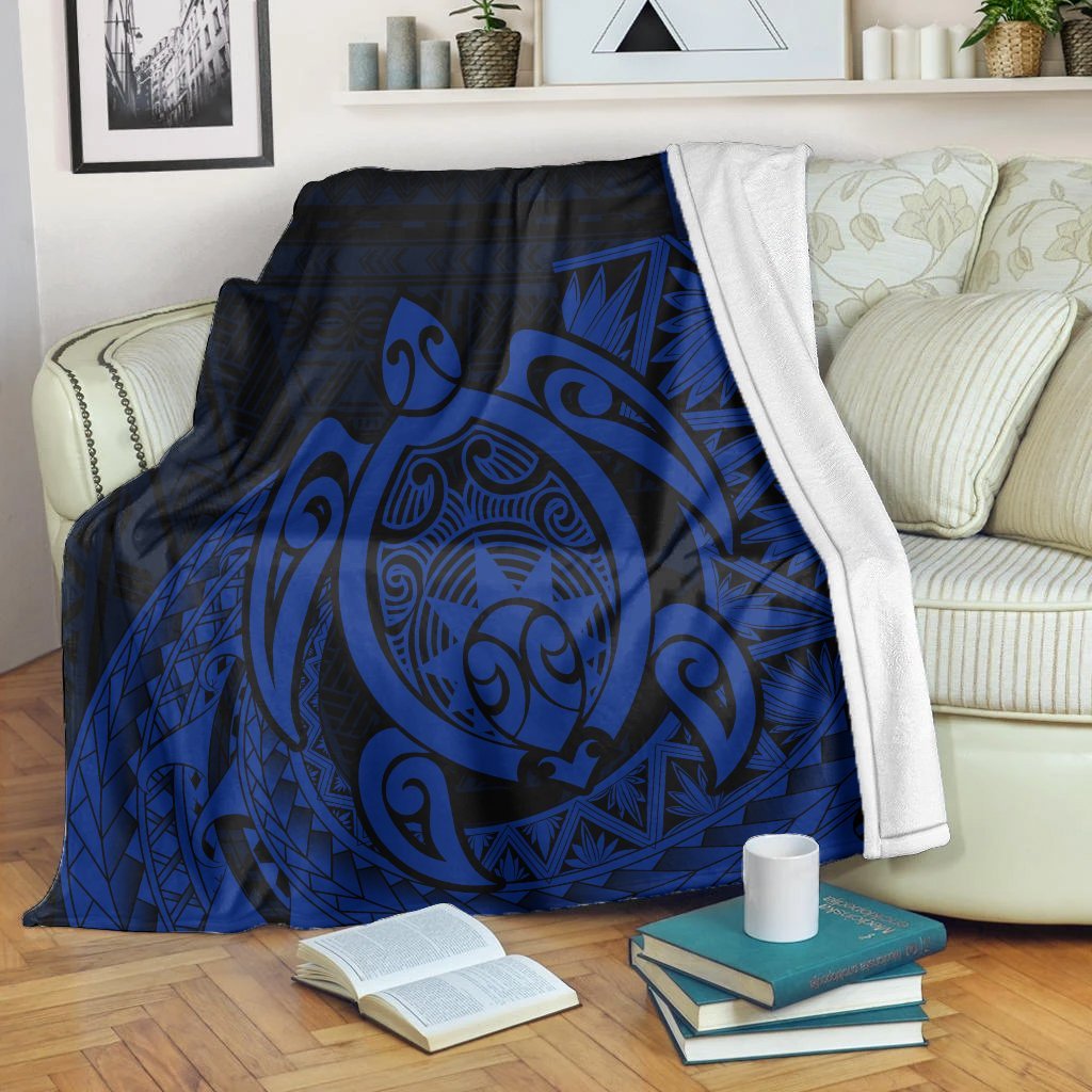 Hawaii Polynesian Turtle Premium Blankets - Blue - AH White - Polynesian Pride