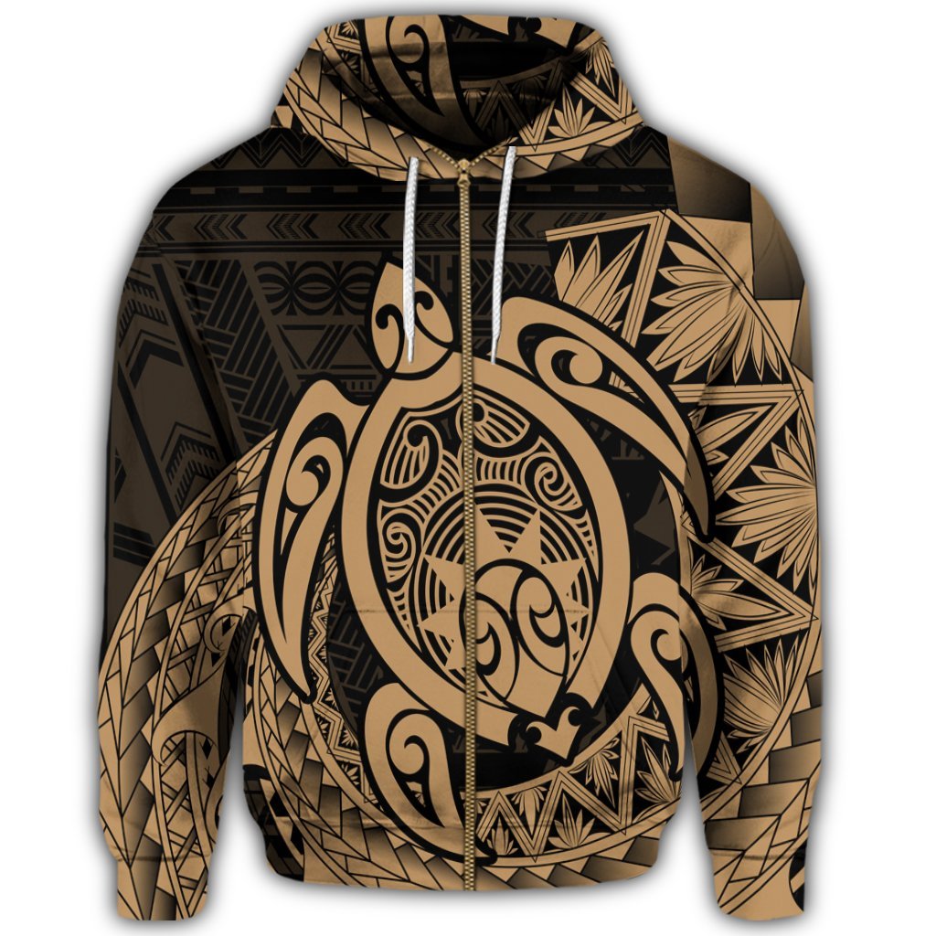 Hawaii Polynesian Turtle Zip Hoodie Gold - Polynesian Pride