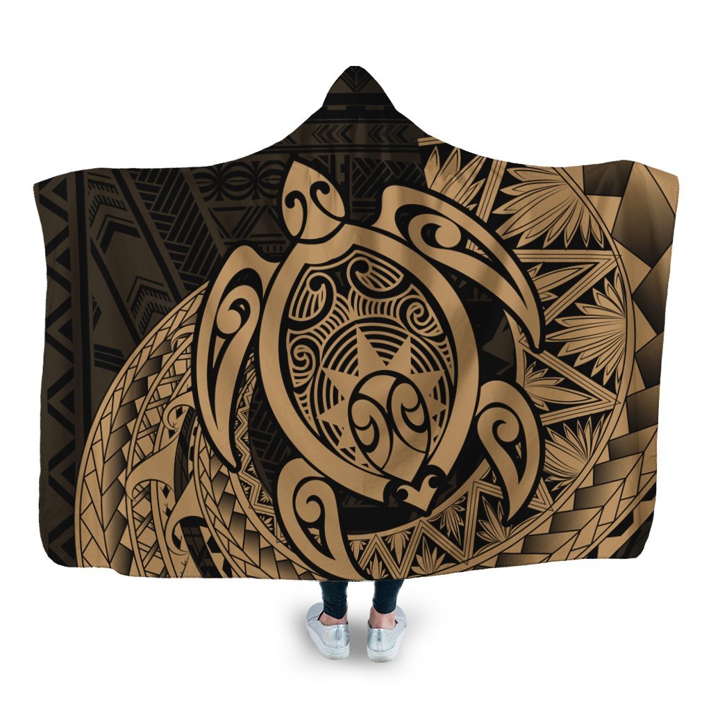 Hawaii Polynesian Turtle Hooded Blanket - Gold - AH Hooded Blanket White - Polynesian Pride