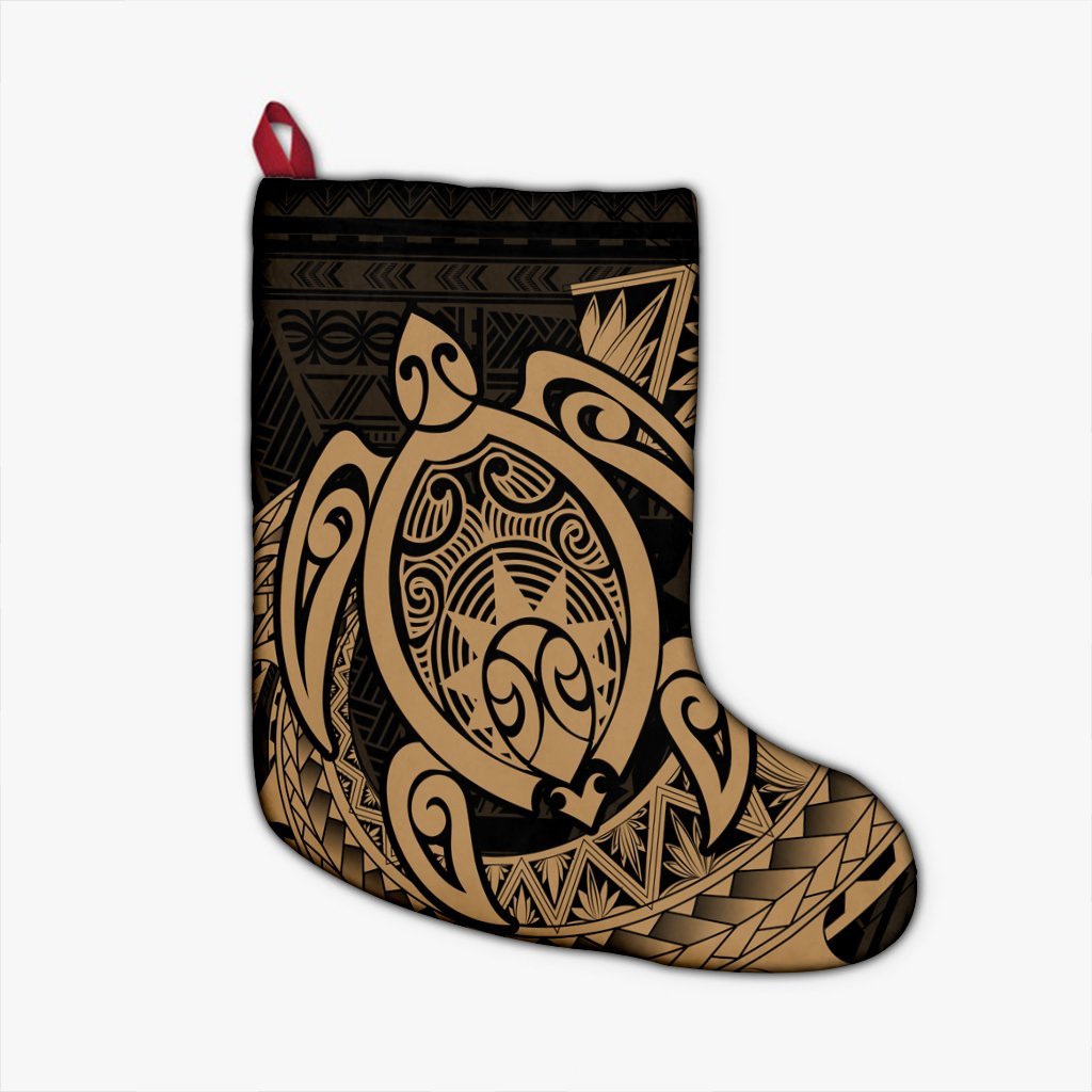 Hawaii Polynesian Turtle Christmas Stocking - Gold - AH Christmas Stocking 26 X 42 cm Black - Polynesian Pride