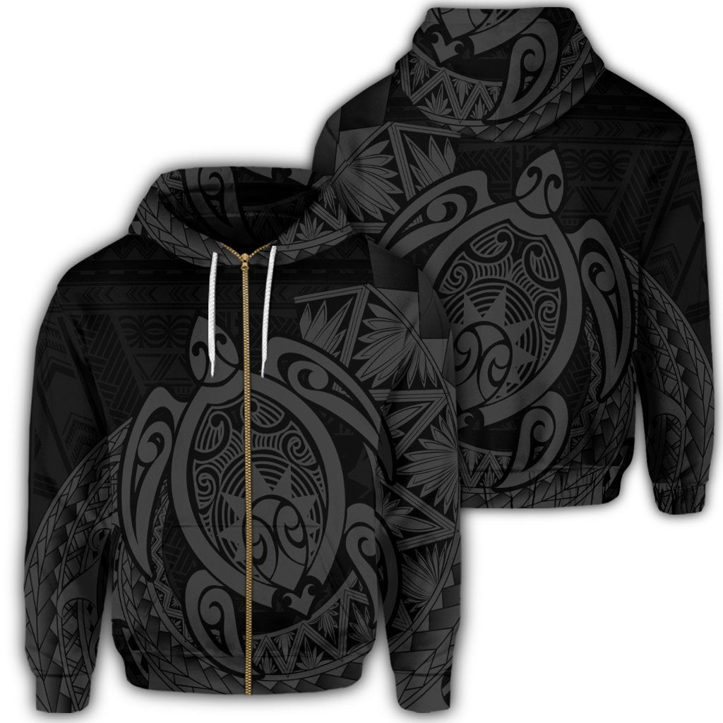 Hawaii Polynesian Turtle Zip Hoodie Gray Unisex Art - Polynesian Pride
