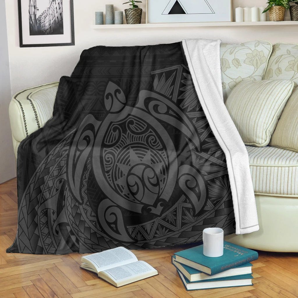 Hawaii Polynesian Turtle Premium Blankets - Gray - AH White - Polynesian Pride