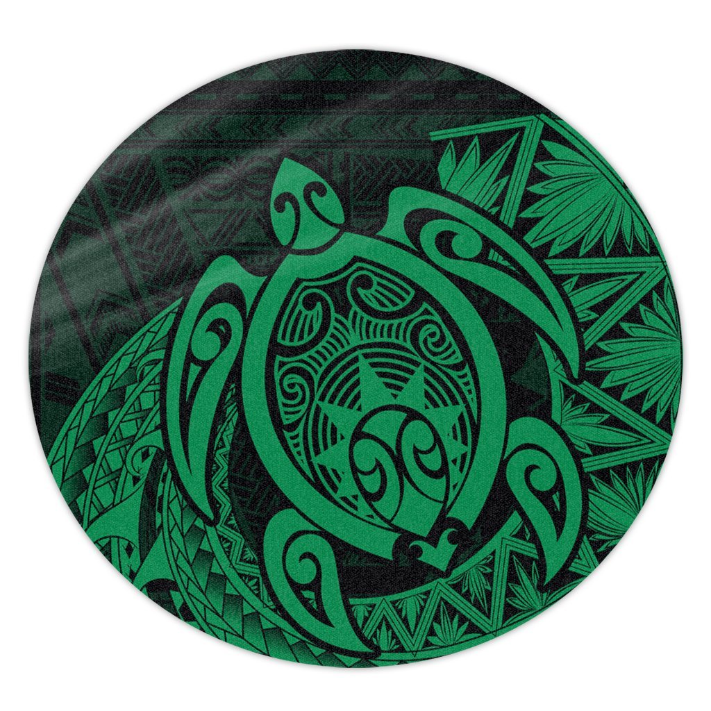 Hawaii Polynesian Turtle Round Carpet - Green - AH Round Carpet Luxurious Plush - Polynesian Pride