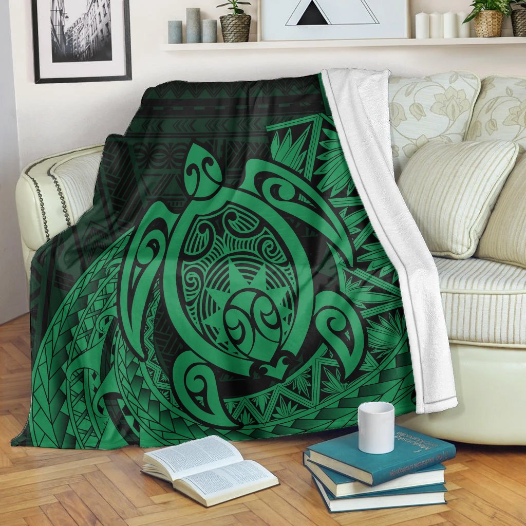 Hawaii Polynesian Turtle Premium Blankets - Green - AH White - Polynesian Pride