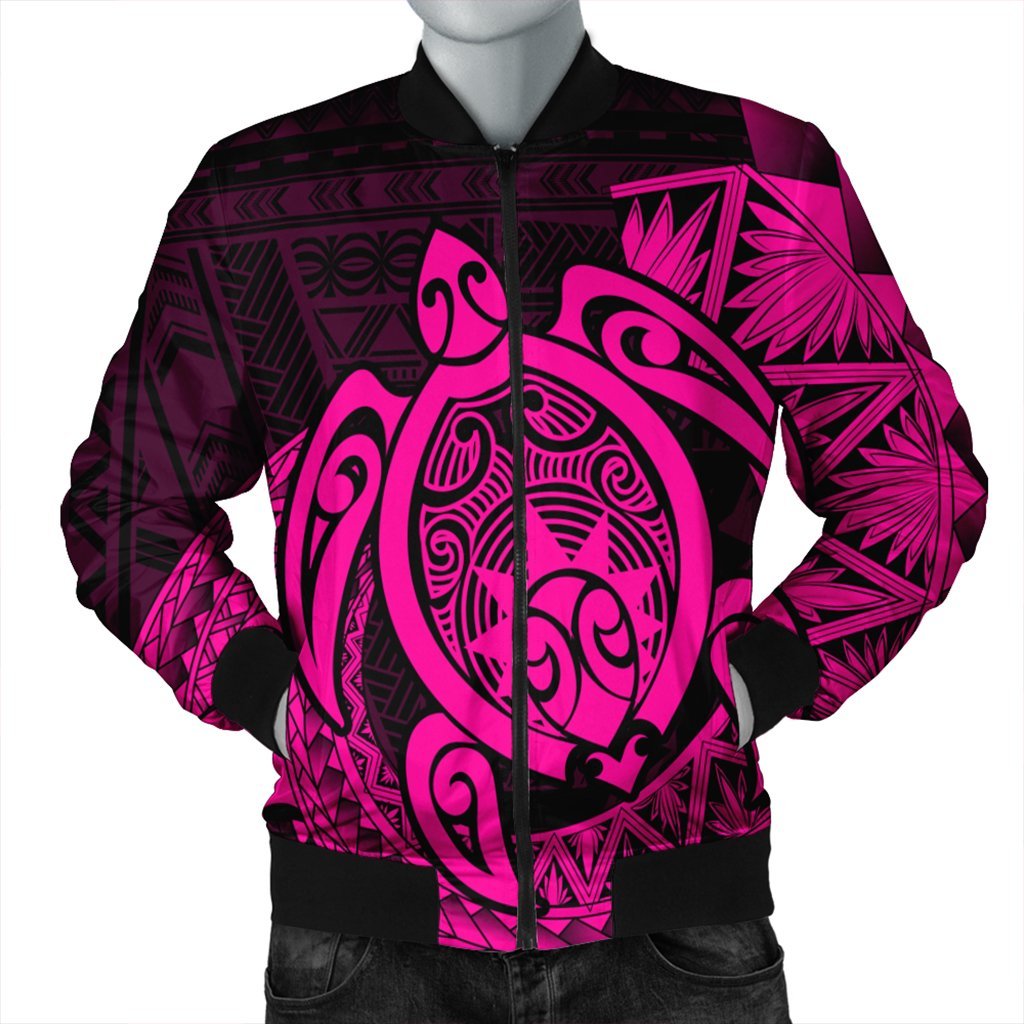 Hawaii Polynesian Turtle Bomber Jacket - Pink - AH Black Unisex - Polynesian Pride