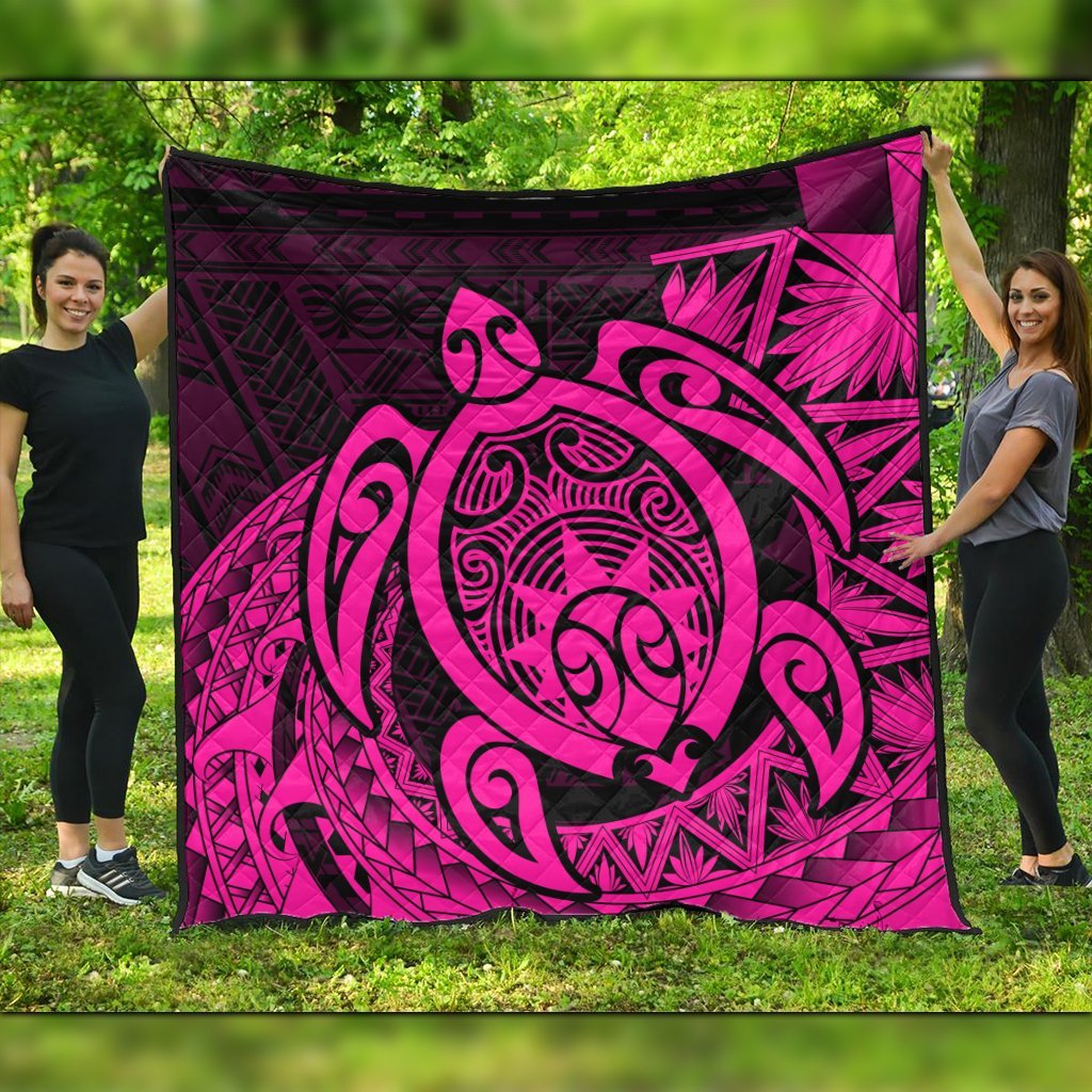 Hawaii Polynesian Turtle Premium Quilts - Pink - AH Black - Polynesian Pride