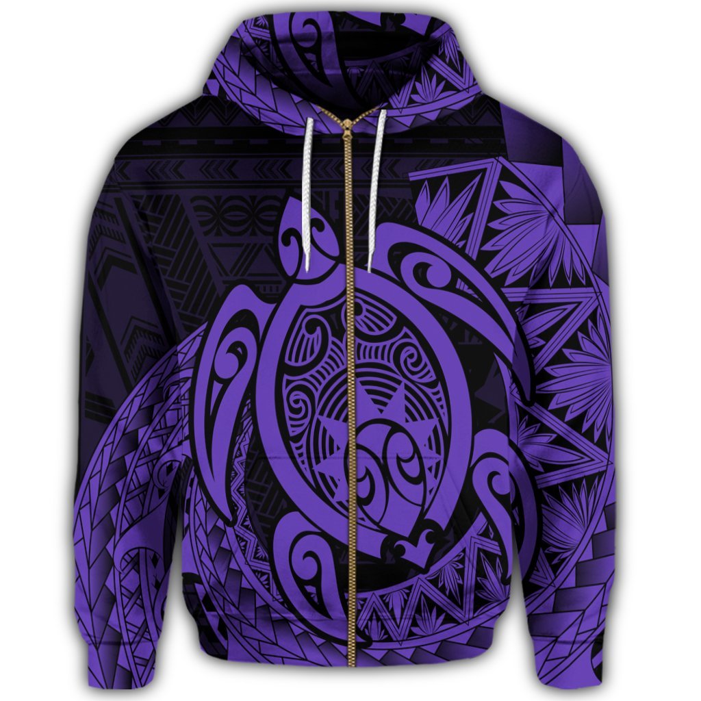 Hawaii Polynesian Turtle Zip Hoodie Purple - Polynesian Pride