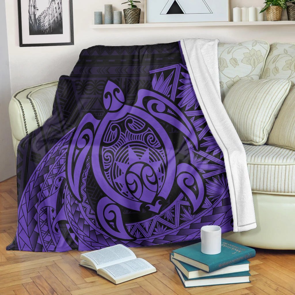 Hawaii Polynesian Turtle Premium Blankets - Purple - AH White - Polynesian Pride