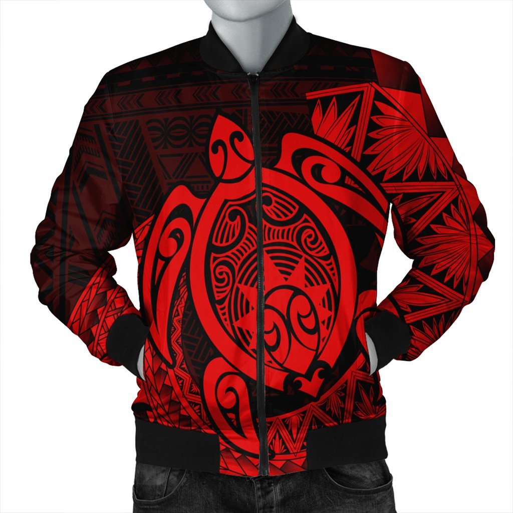 Hawaii Polynesian Turtle Bomber Jacket - Red - AH Black Unisex - Polynesian Pride