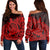 Hawaii Polynesian Turtle Women's Off Shoulder Sweater - Red - AH Black - Polynesian Pride