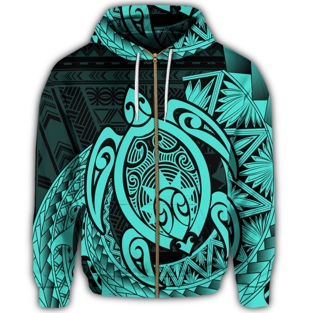 Hawaii Polynesian Turtle Zip Hoodie Turquoise - Polynesian Pride