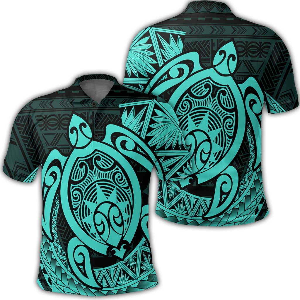 Hawaii Polynesian Turtle Polo Shirt Turquoise Unisex Black - Polynesian Pride