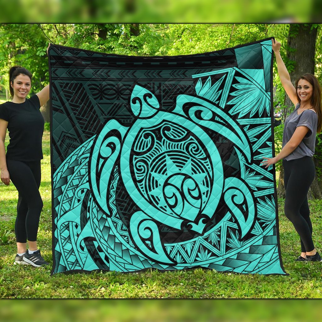 Hawaii Polynesian Turtle Premium Quilts - Turquoise - AH Black - Polynesian Pride