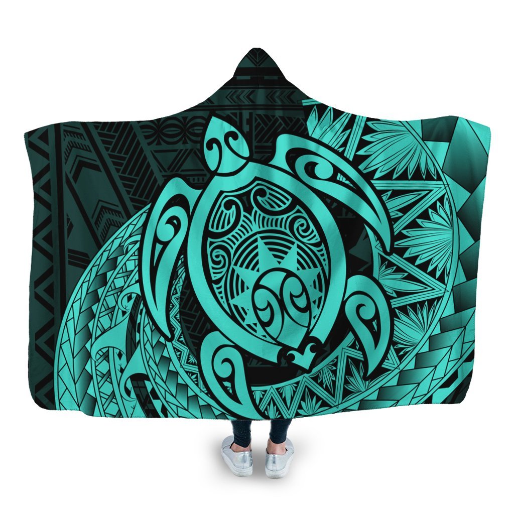 Hawaii Polynesian Turtle Hooded Blanket - Turquoise - AH Hooded Blanket White - Polynesian Pride