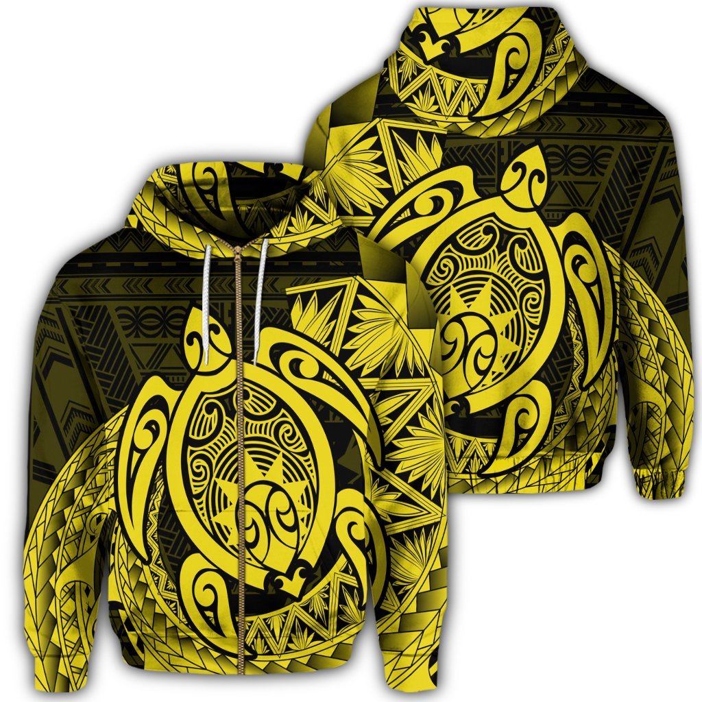 Hawaii Polynesian Turtle Zip Hoodie Yellow Unisex Art - Polynesian Pride