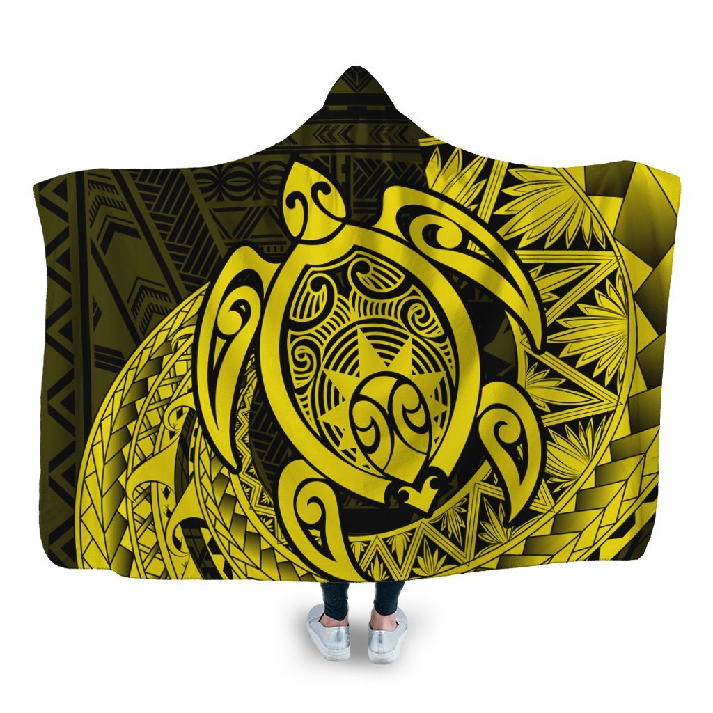 Hawaii Polynesian Turtle Hooded Blanket - Yellow - AH Hooded Blanket White - Polynesian Pride