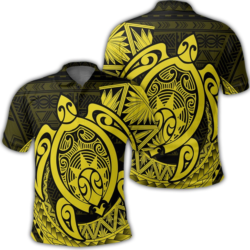 Hawaii Polynesian Turtle Polo Shirt Yellow Unisex Black - Polynesian Pride