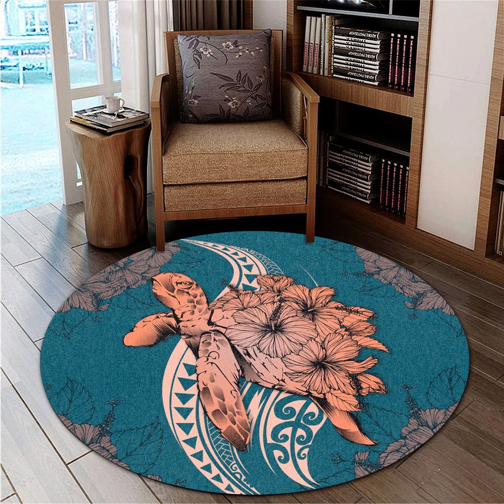 Hawaii Polynesian Turtle Hibiscus Round Carpet - AH - Polynesian Pride