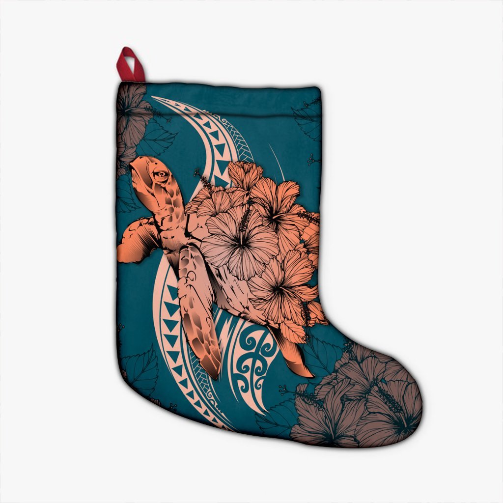 Hawaii Polynesian Turtle Hibiscus Christmas Stocking - AH Christmas Stocking 26 X 42 cm Black - Polynesian Pride