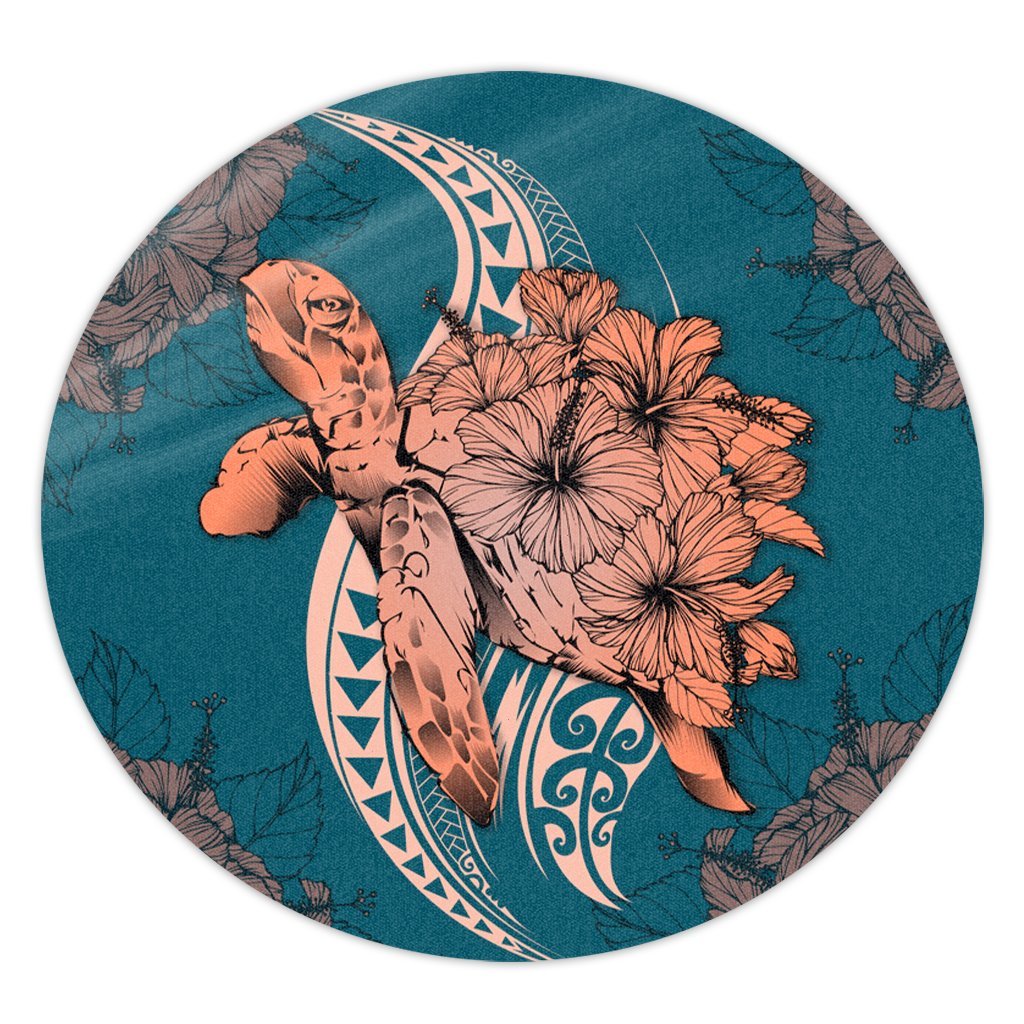 Hawaii Polynesian Turtle Hibiscus Round Carpet - AH Round Carpet Luxurious Plush - Polynesian Pride