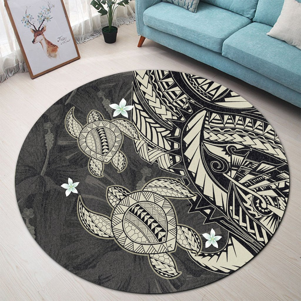 Hawaii Polynesian Turtle Hibiscus Round Carpet - Beige - AH - Polynesian Pride