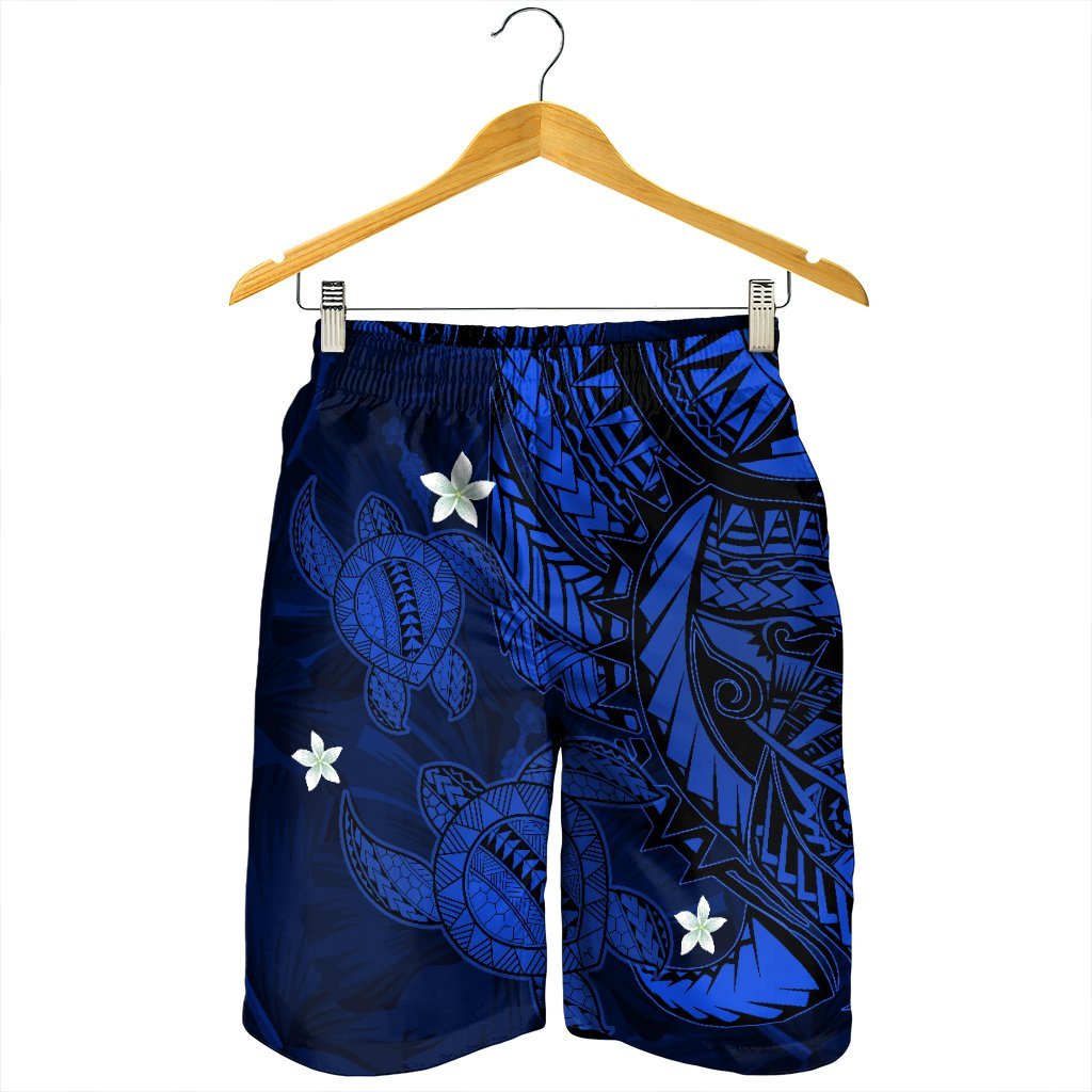 Hawaii Polynesian Turtle Hibiscus Men's Shorts - Blue - AH - Polynesian Pride