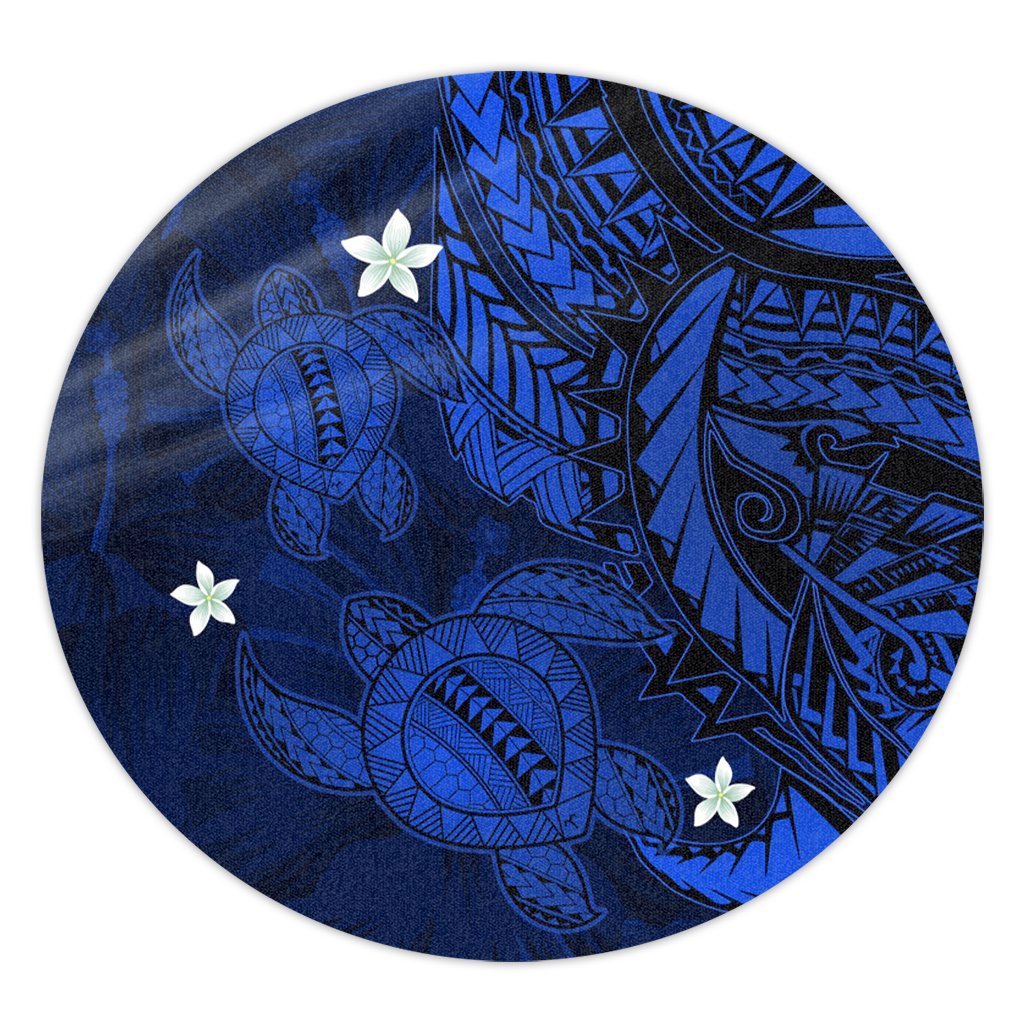 Hawaii Polynesian Turtle Hibiscus Round Carpet - Blue - AH Round Carpet Luxurious Plush - Polynesian Pride