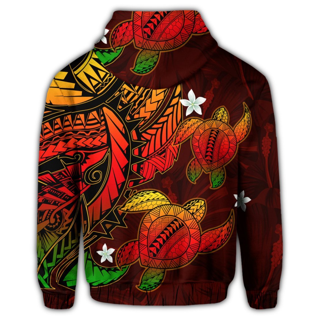Hawaiian Polynesian Turtle Hibiscus Hoodie Color Flag - Polynesian Pride