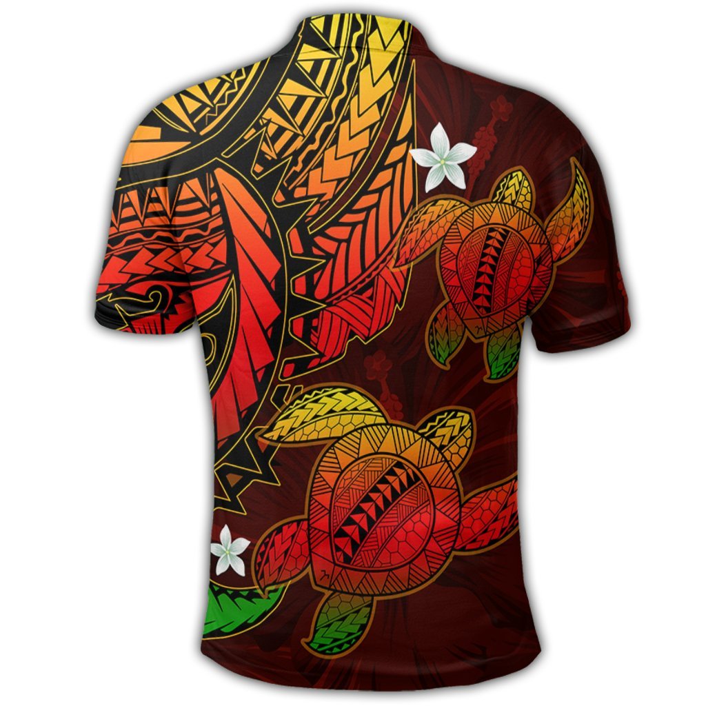 Hawaii Polynesian Turtle Hibiscus Polo Shirt Color Flag AH - Polynesian Pride