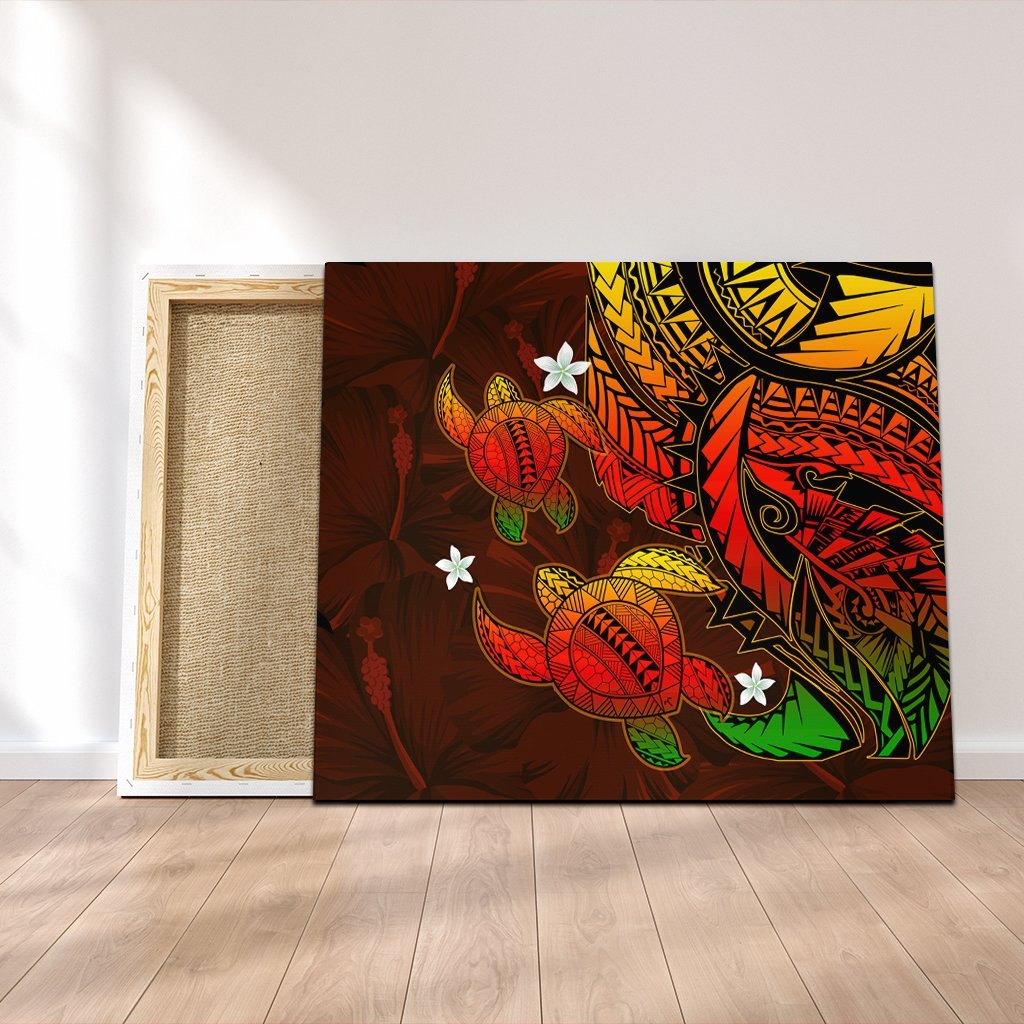 Hawaii Polynesian Turtle Hibiscus Canvas - Color Flag - AH Canvas Poly-cotton - Polynesian Pride