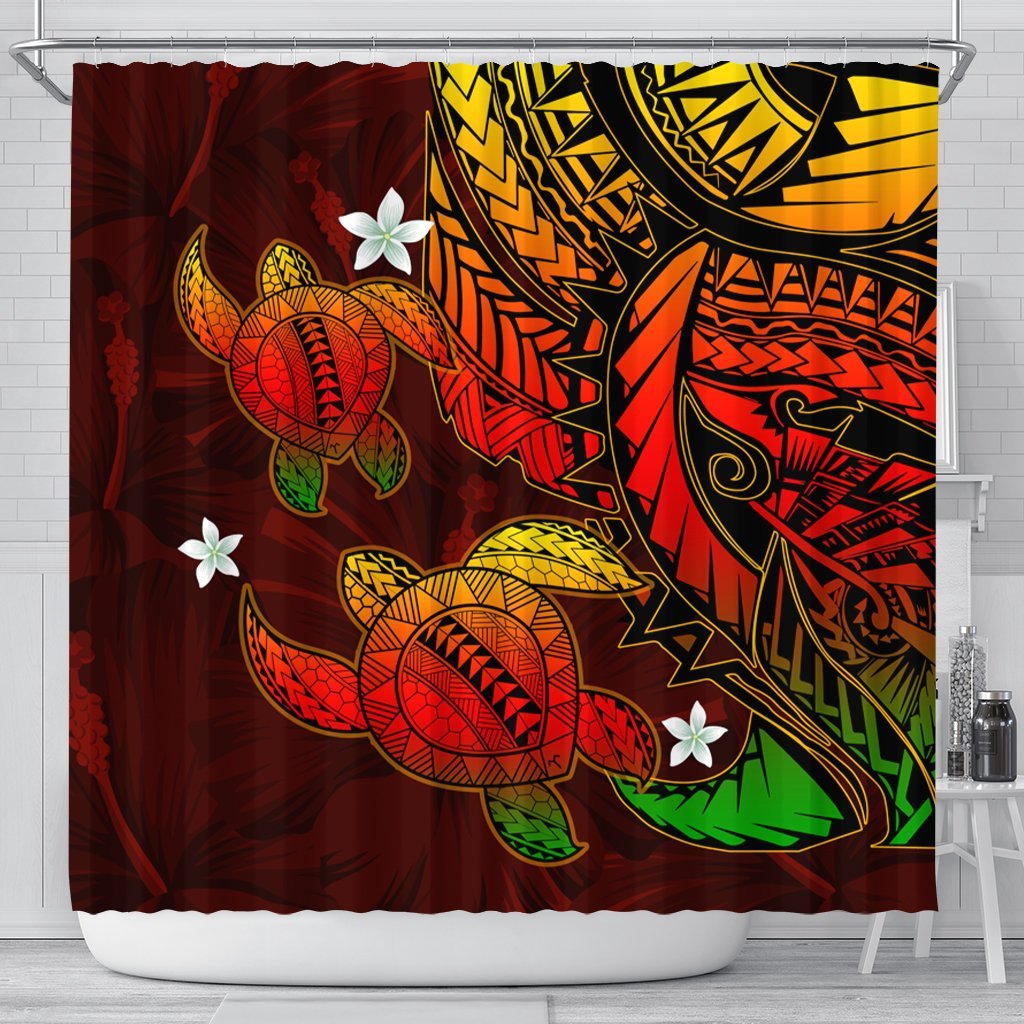 Hawaii Polynesian Turtle Hibiscus Shower Curtain - Color Flag - AH 177 x 172 (cm) Black - Polynesian Pride