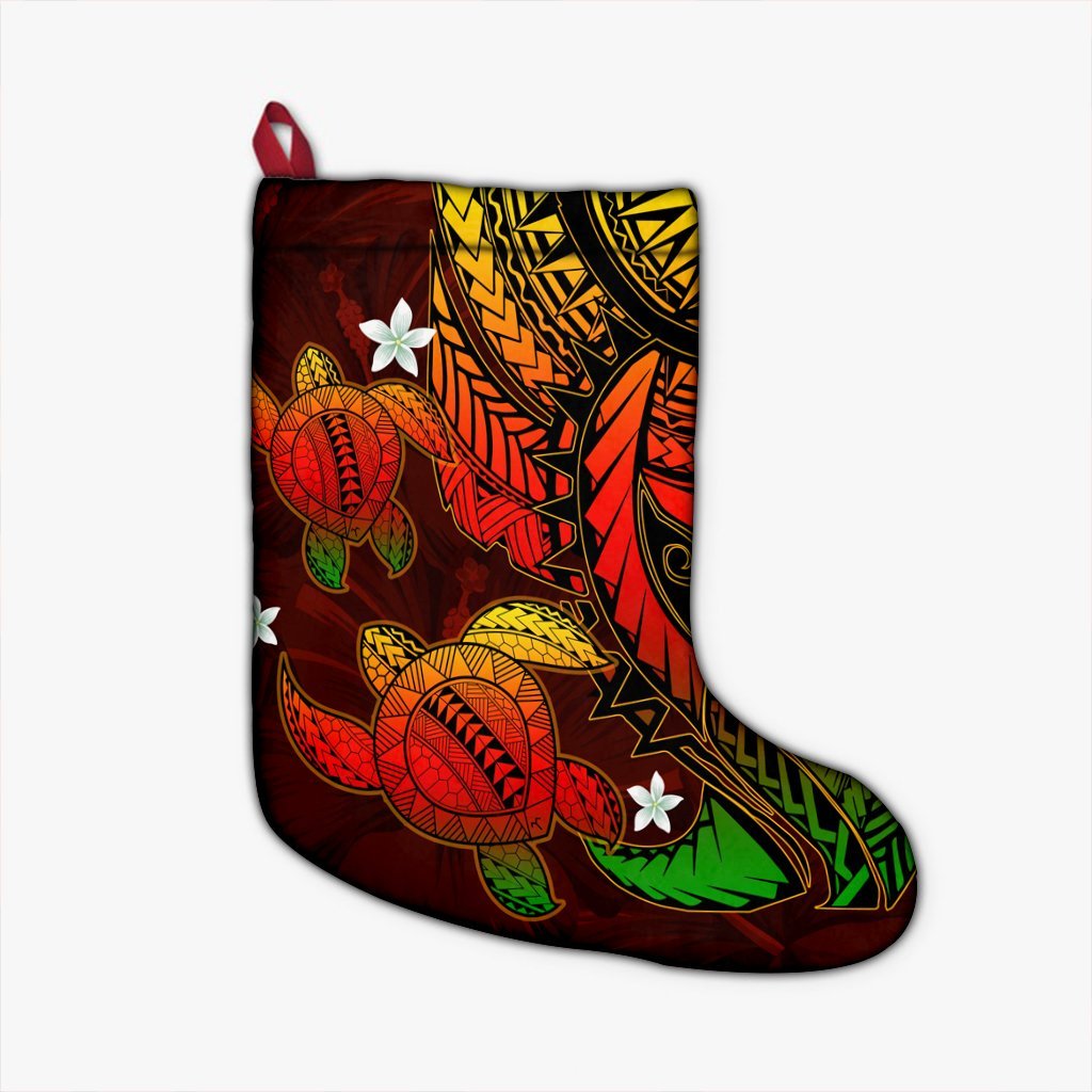 Hawaii Polynesian Turtle Hibiscus Christmas Stocking - Color Flag - AH Christmas Stocking 26 X 42 cm Black - Polynesian Pride