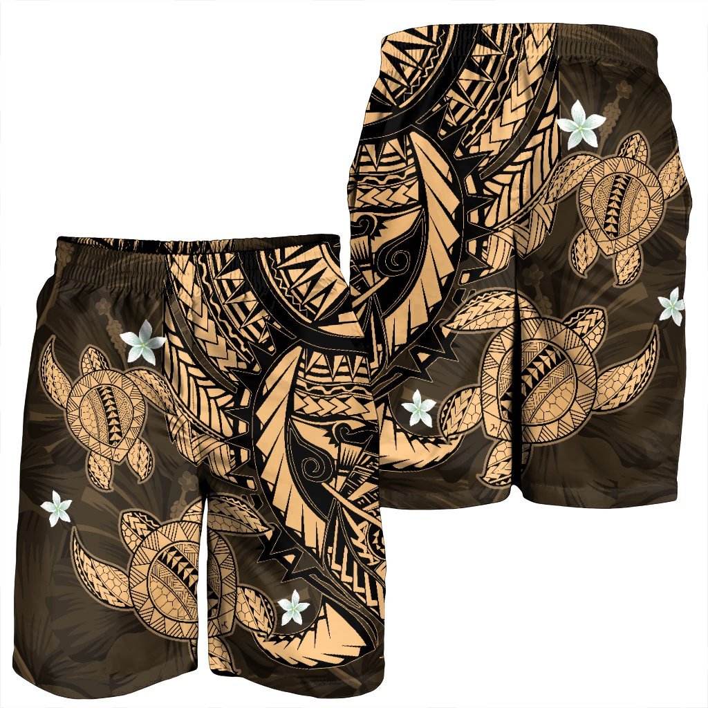 Hawaii Polynesian Turtle Hibiscus Men's Shorts - Gold - AH - Polynesian Pride