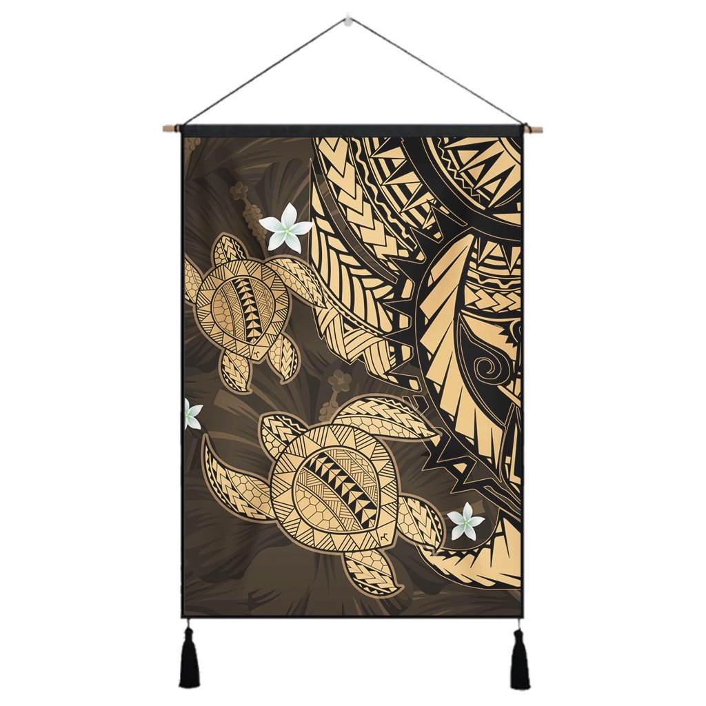 Hawaii Polynesian Turtle Hibiscus Hanging Poster - Gold - AH Hanging Poster Cotton And Linen - Polynesian Pride
